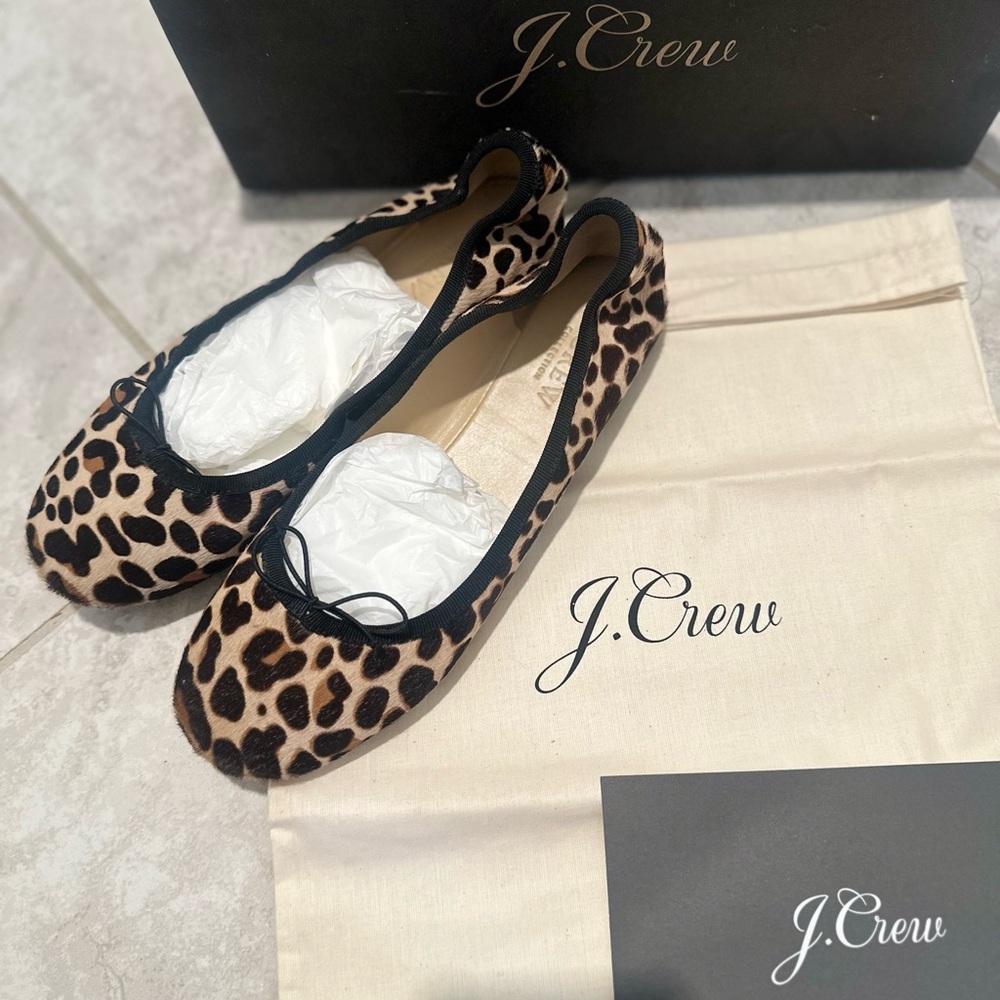 J. Crew Leopard Haircalf  Ballet Flats